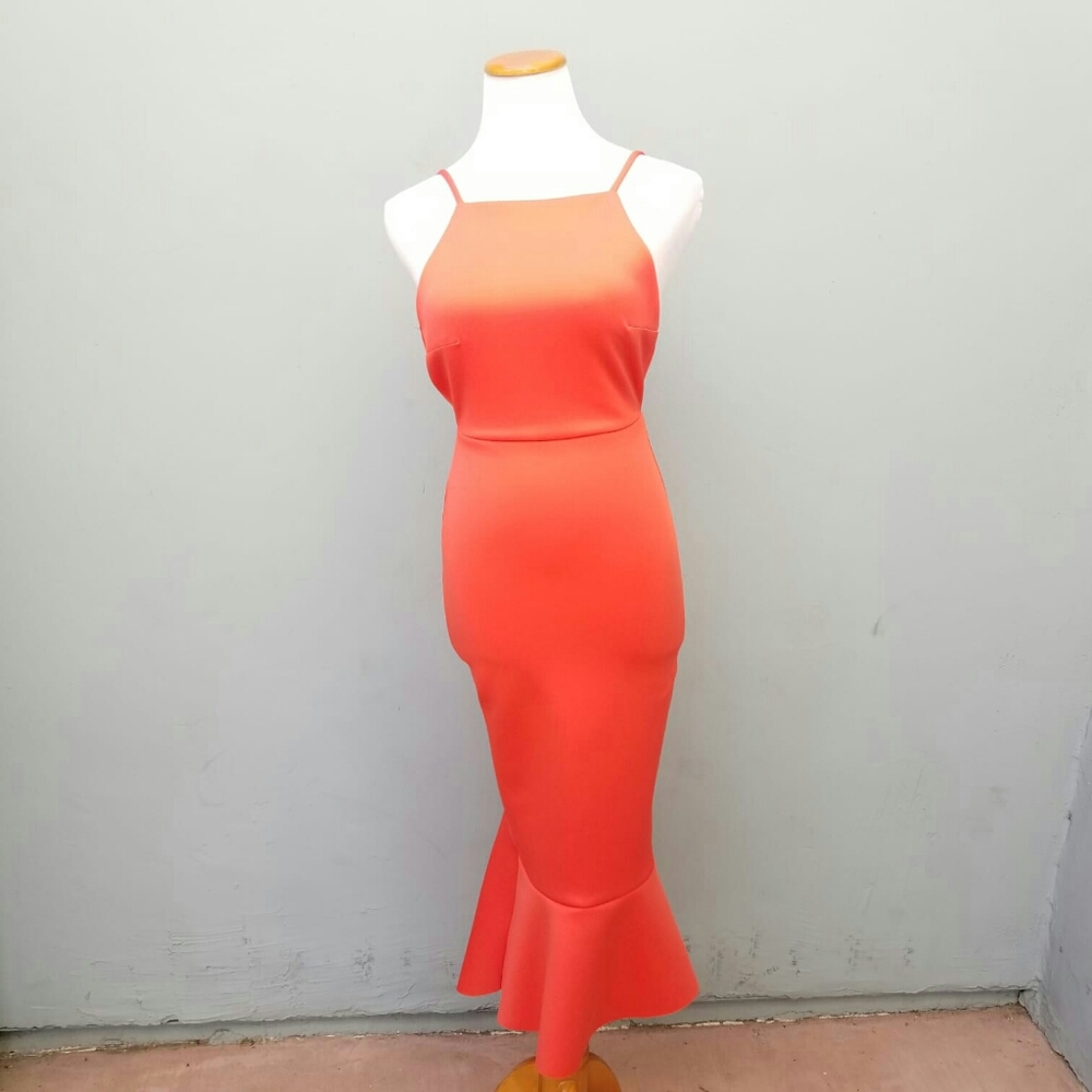 Asos Mermaid Silhouette Halter Dress Coral Orange